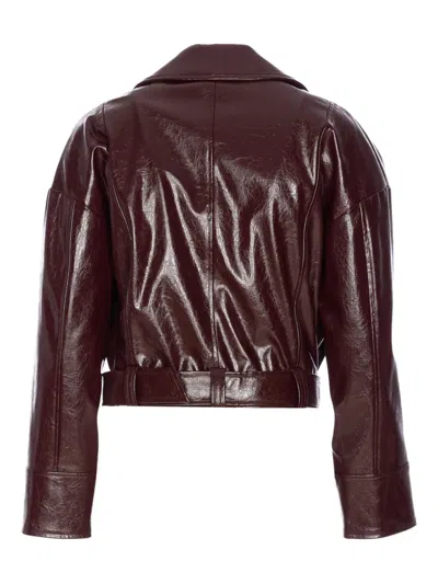 Liu •jo Belted Faux-leather Jacket In Burgundy