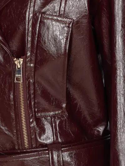 Liu •jo Belted Faux-leather Jacket In Burgundy