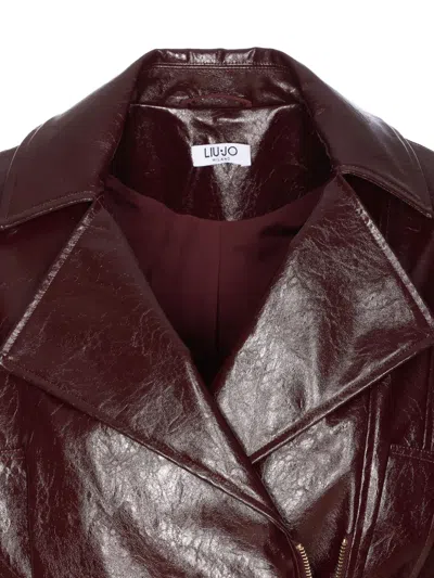 Liu •jo Belted Faux-leather Jacket In Burgundy