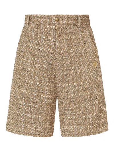 Amiri Boucle Front-pleat Shorts In Brown