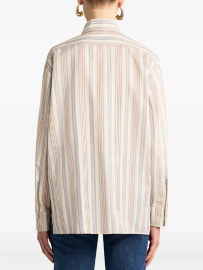 Etro Striped Shirt With Placed Print In Multi