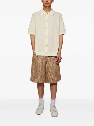 Amiri Boucle Front-pleat Shorts In Brown
