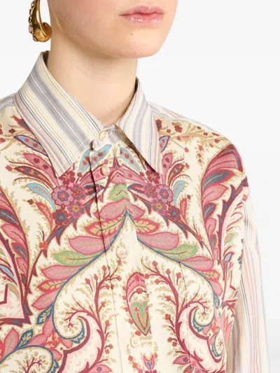 Etro Striped Shirt With Placed Print In Multi