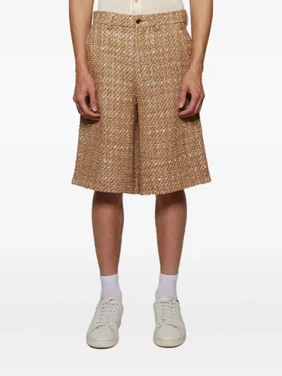 Amiri Boucle Front-pleat Shorts In Brown