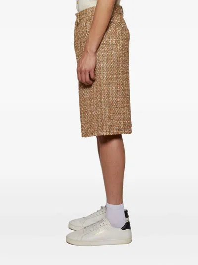 Amiri Boucle Front-pleat Shorts In Brown
