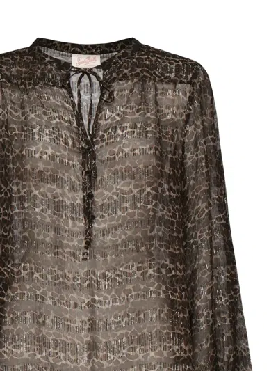 Mc2 Saint Barth Lurex-detail Blouse In Brown