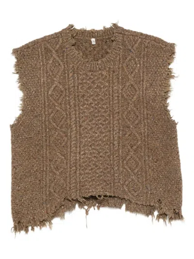 R13 Boyfriend Frayed Cable-knit Wool-blend Vest In Brown