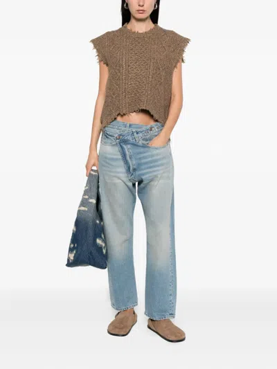 R13 Boyfriend Frayed Cable-knit Wool-blend Vest In Brown