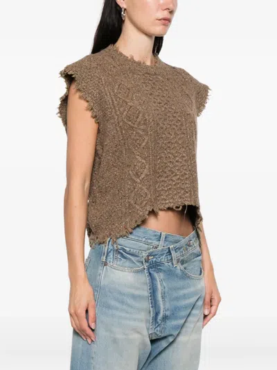 R13 Boyfriend Frayed Cable-knit Wool-blend Vest In Brown