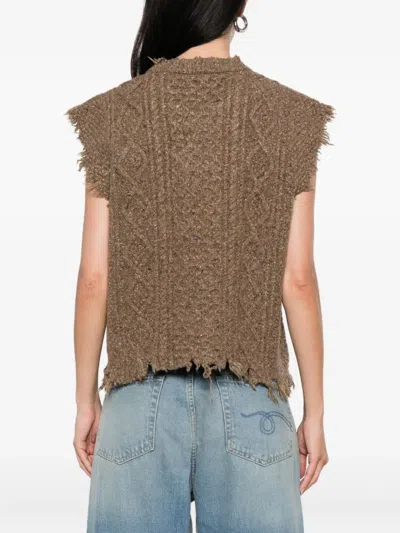 R13 Boyfriend Frayed Cable-knit Wool-blend Vest In Brown