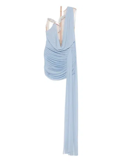David Koma Draped Crystal-embellished Mini Dress In Blue