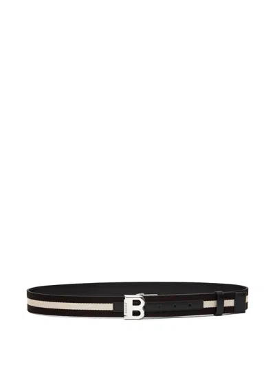 Bally Striped Leather Belt In Black