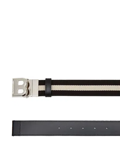 Bally Striped Leather Belt In Black