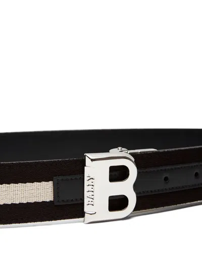 Bally Striped Leather Belt In Black