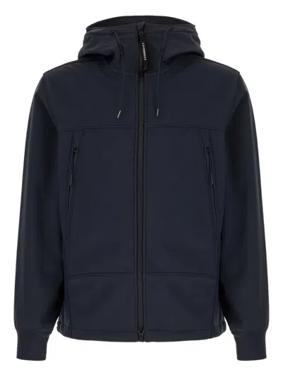 C.p. Company Blue Jacket With Drawstring Hood And Decorative Googles