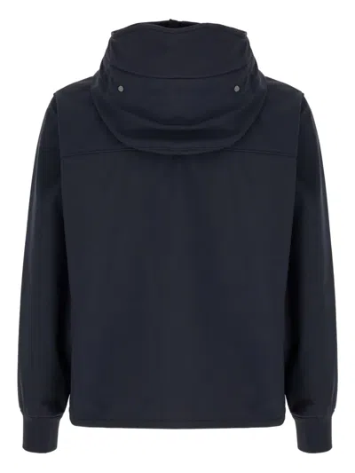 C.p. Company Blue Jacket With Drawstring Hood And Decorative Googles