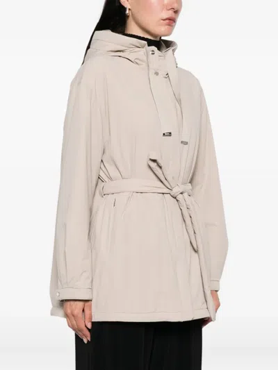 Herno Hooded Belted Jacket In Gray