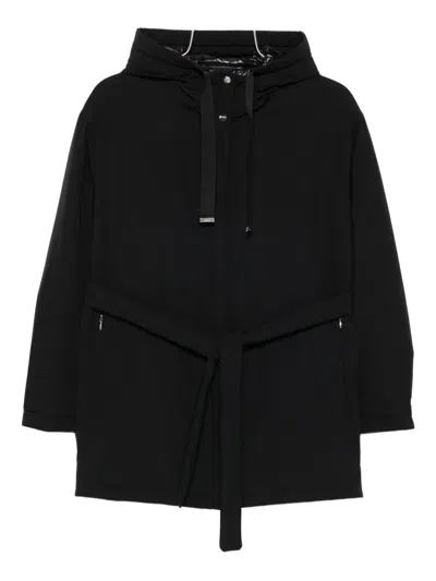 Herno Hooded Belted Jacket In Black