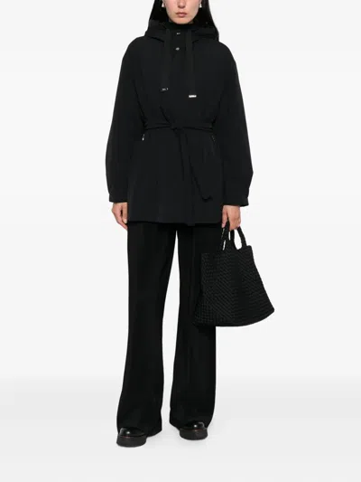 Herno Hooded Belted Jacket In Black