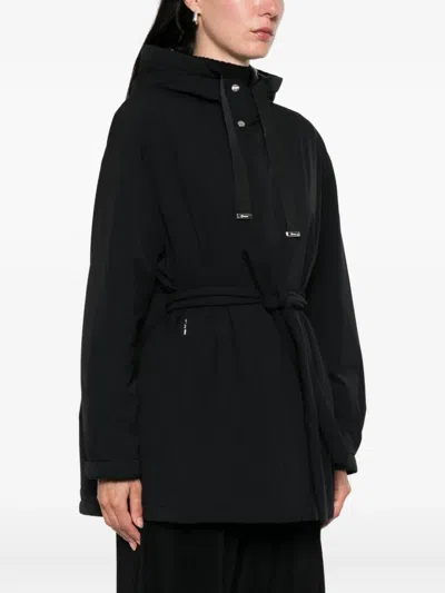 Herno Hooded Belted Jacket In Black