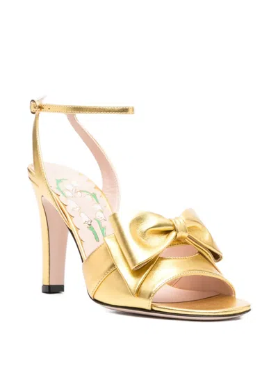 Valentino 100mm Bow-embellished Ankle-strap Sandals In Gold
