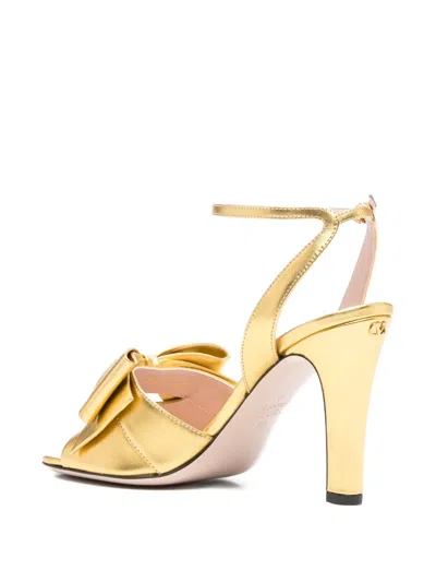 Valentino 100mm Bow-embellished Ankle-strap Sandals In Gold