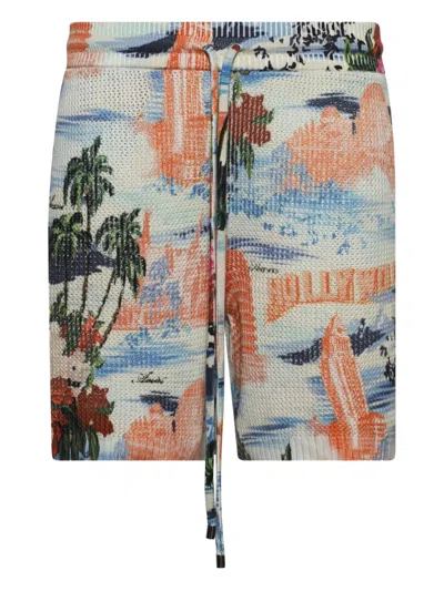 Amiri Cityscape Printed Drawstring Shorts In Multi