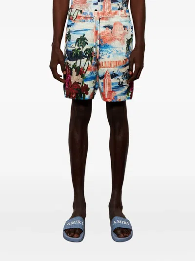 Amiri Cityscape Printed Drawstring Shorts In Multi