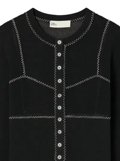 Tory Burch Cotton And Nylon Mesh Cardigan In Black
