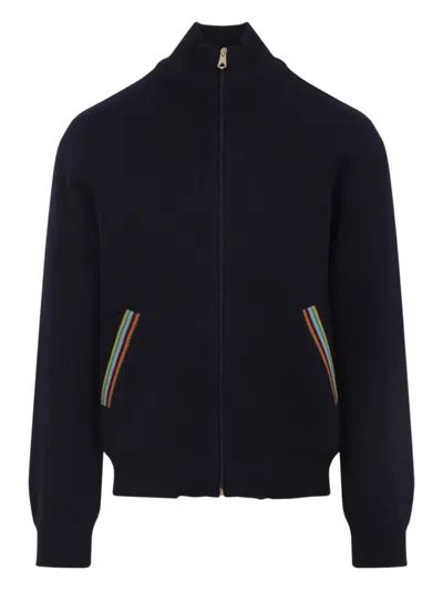 Paul Smith Zip-up Jacket With Colorful Striped Accents In Black