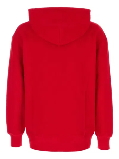 Valentino Cotton Sweatshirt With Hood And Graphic Print In Red