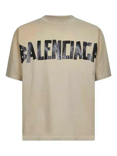 Balenciaga Men Beige Tape Type Medium Fit T-shirt