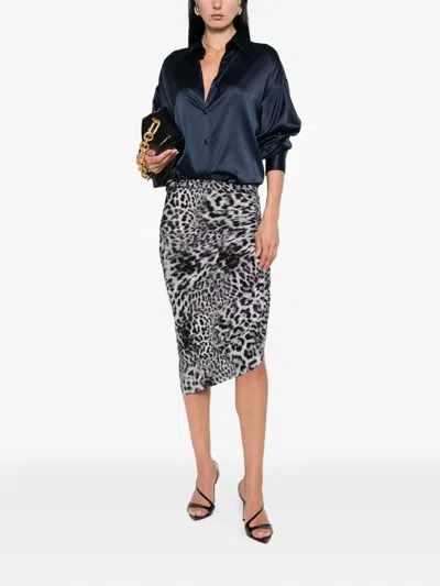 Tom Ford Relaxed Fit Stretch Silk Satin Blouse In Blue