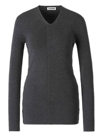 Jil Sander V-neck Button-detail Sweater In Gray