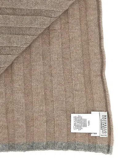Brunello Cucinelli Men Ribbed Cashmere Scarf In Gray
