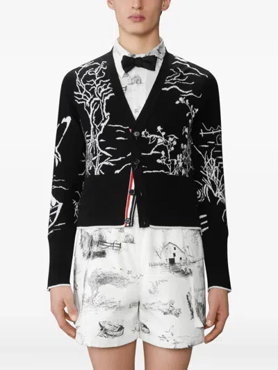 Thom Browne Scenic Intarsia Cardigan In Black