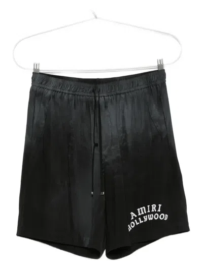 Amiri Logo-embroidered Silk Shorts In Black