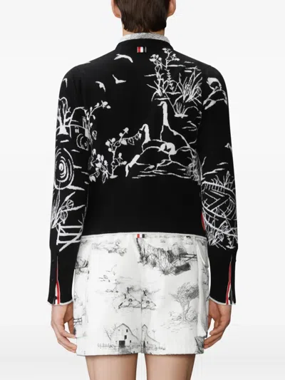 Thom Browne Scenic Intarsia Cardigan In Black