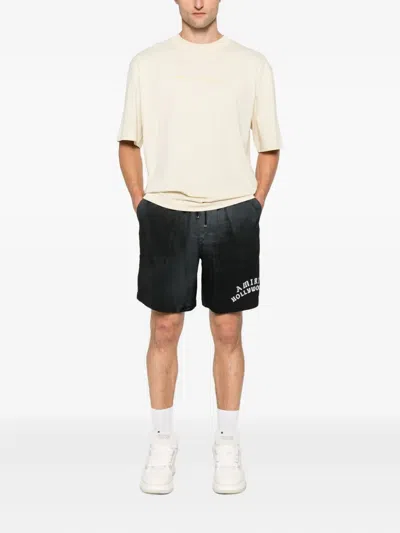 Amiri Logo-embroidered Silk Shorts In Black
