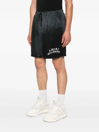 Amiri Logo-embroidered Silk Shorts In Black