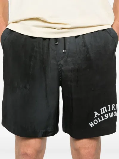 Amiri Logo-embroidered Silk Shorts In Black