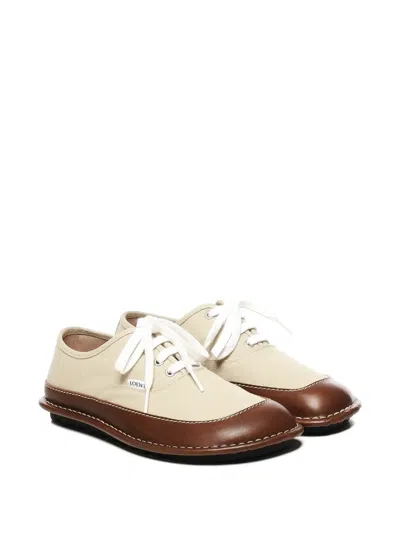 Loewe Bay Lace-up Leather-trimmed Shoes In White