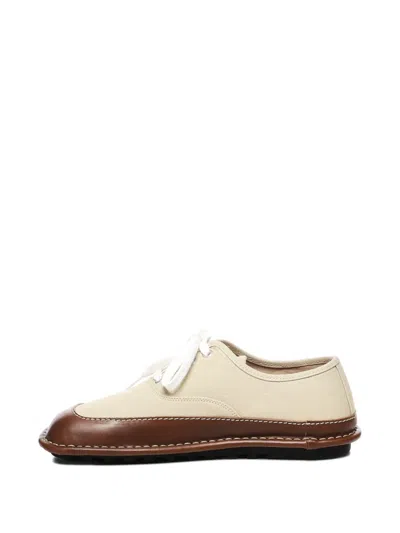 Loewe Bay Lace-up Leather-trimmed Shoes In White
