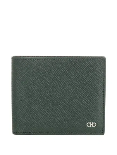 Ferragamo Micro Gancio Leather Bifold Wallet In Green
