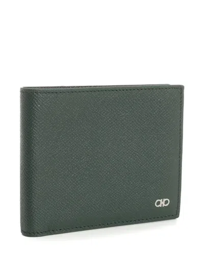Ferragamo Micro Gancio Leather Bifold Wallet In Green