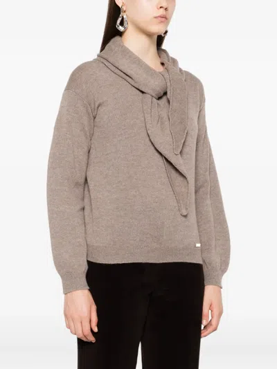 Manzoni 24 Crew-neck Sweater With Scarf In Brown