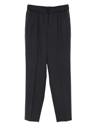 Peserico Elasticated-waist Side-stripe Trousers In Black