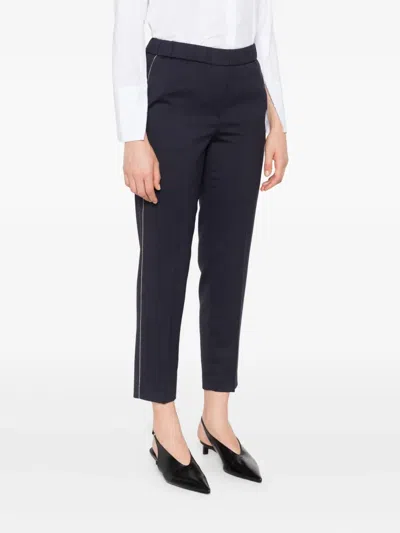 Peserico Elasticated-waist Side-stripe Trousers In Black