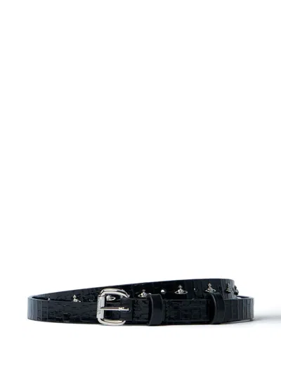 Vivienne Westwood Crocodile-effect Leather Belt In Black