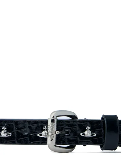 Vivienne Westwood Crocodile-effect Leather Belt In Black
